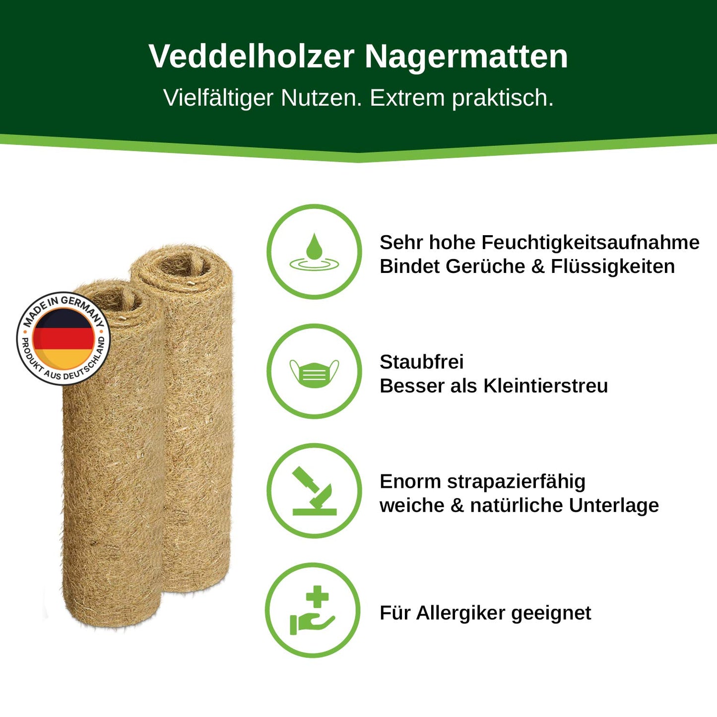 Veddelholzer 3 hemp mats for rodent rabbit cages & enclosures of guinea pigs hamsters Rodent carpet made of hemp as an accessory cages hideaways & sleeping areas for small animals rabbit hutch bunny hutch