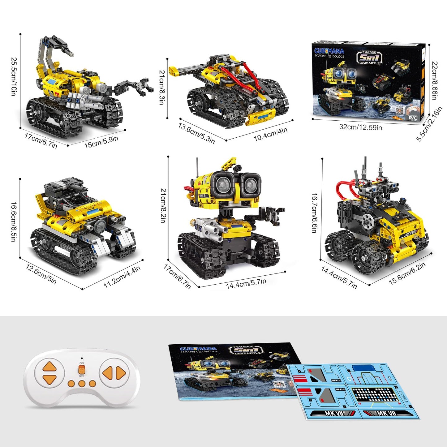 CUBIMANA Technology Robot Building Toy for Kids - 5 in 1 App & Remote Control Technology Toy, Wall Robot/Engineering/Mech Scorpion Toy, Gifts for Boys Girls 10+ Years (560 Pieces)