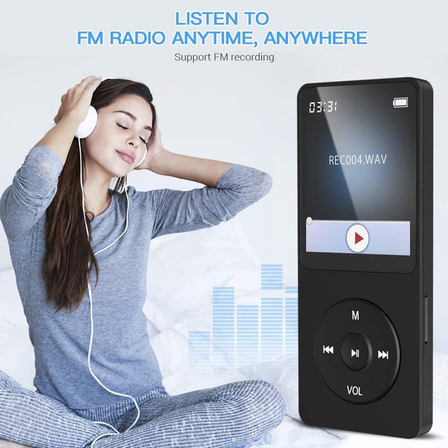 MP3 player with Bluetooth 5.0, HiFi music player with voice recording for sports, running, walking, FM radio, e-book, video playback, gifts for students.