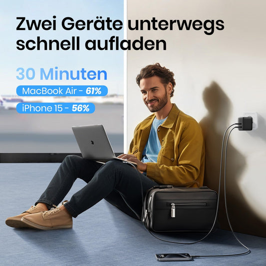 INIU 65W USB C Charger, GaN Ⅱ 2-Port USB C-USB A Wall Adapter GaN II Tech Fast Charger, Compact Space-saving, for MacBook iPad Pro/Air, iPhone 15 14 13 Pro Max, Galaxy S23, etc.