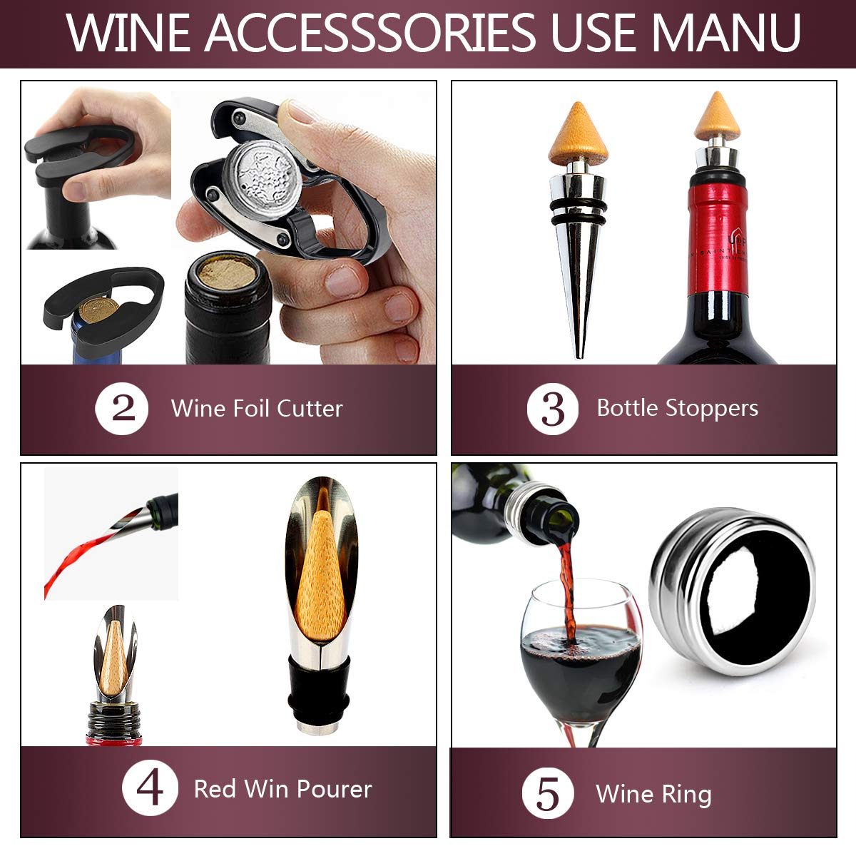 ZBPASL Wine Bottle Shaped Corkscrew Set, Wine Opener, Wine Sommelier Sets with Bottle Opener, Wine Stoppers, Wine Accessories Gift Set (Black 01)