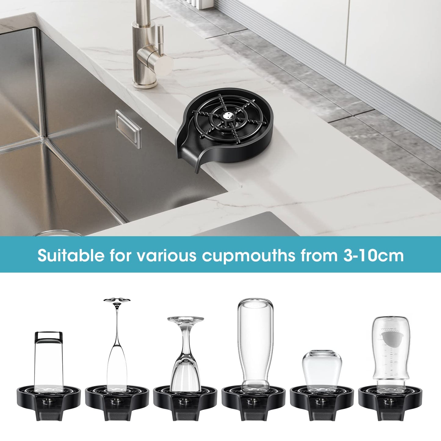 Mishukaze Automatic Glass Washer Faucet, Cup Washer for Kitchen Sinks, Glass Rinser Cup Cleaner Baby Bottle Cleaning for Home/Bar/Restaurant.