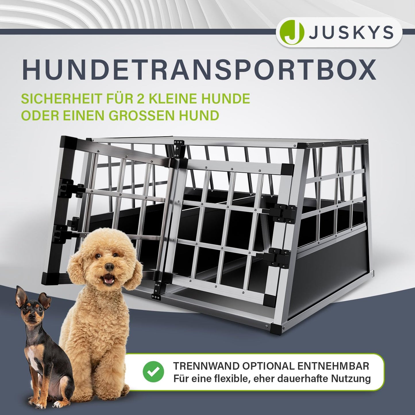 Juskys aluminum dog transport box L-X - 89x70x51 cm - car dog box sturdy & easy to clean - grid doors lockable - aluminum travel box for dogs