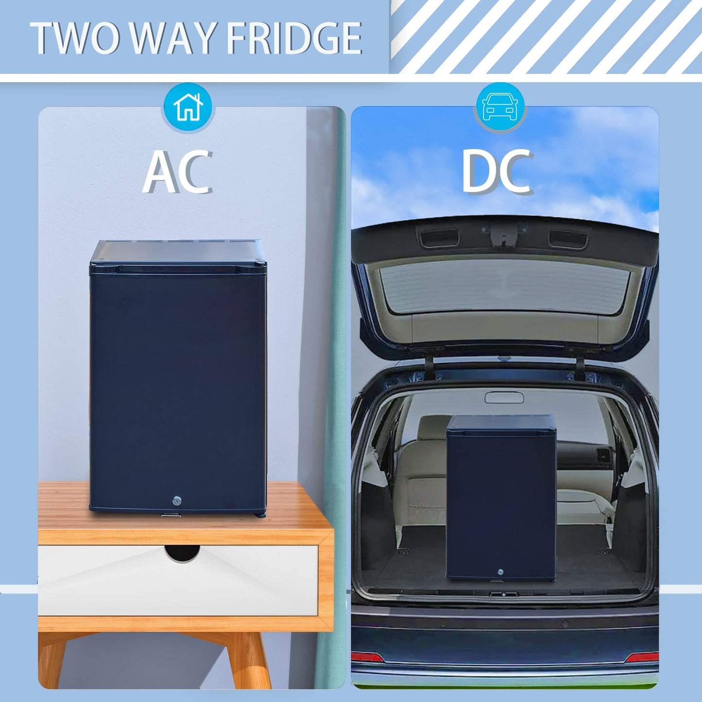 Techomey Camping Fridge 12V 230V, camping fridges, RV fridge for camping, car, room, easy installation and cleaning, black, 50L