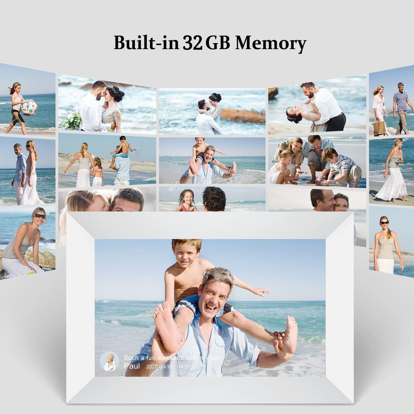 AEEZO 32GB 10.1 inch WiFi Digital Picture Frame, 1280x800 HD IPS Touchscreen, Supports SD card, Automatic rotation, Easy setup for sharing photos and videos.
