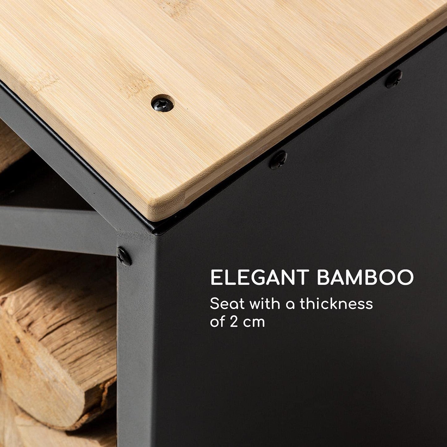 Blumfeldt Kindlewood, practical wooden storage, steel storage box, rustic bamboo top, 104x40x35cm, rust color.