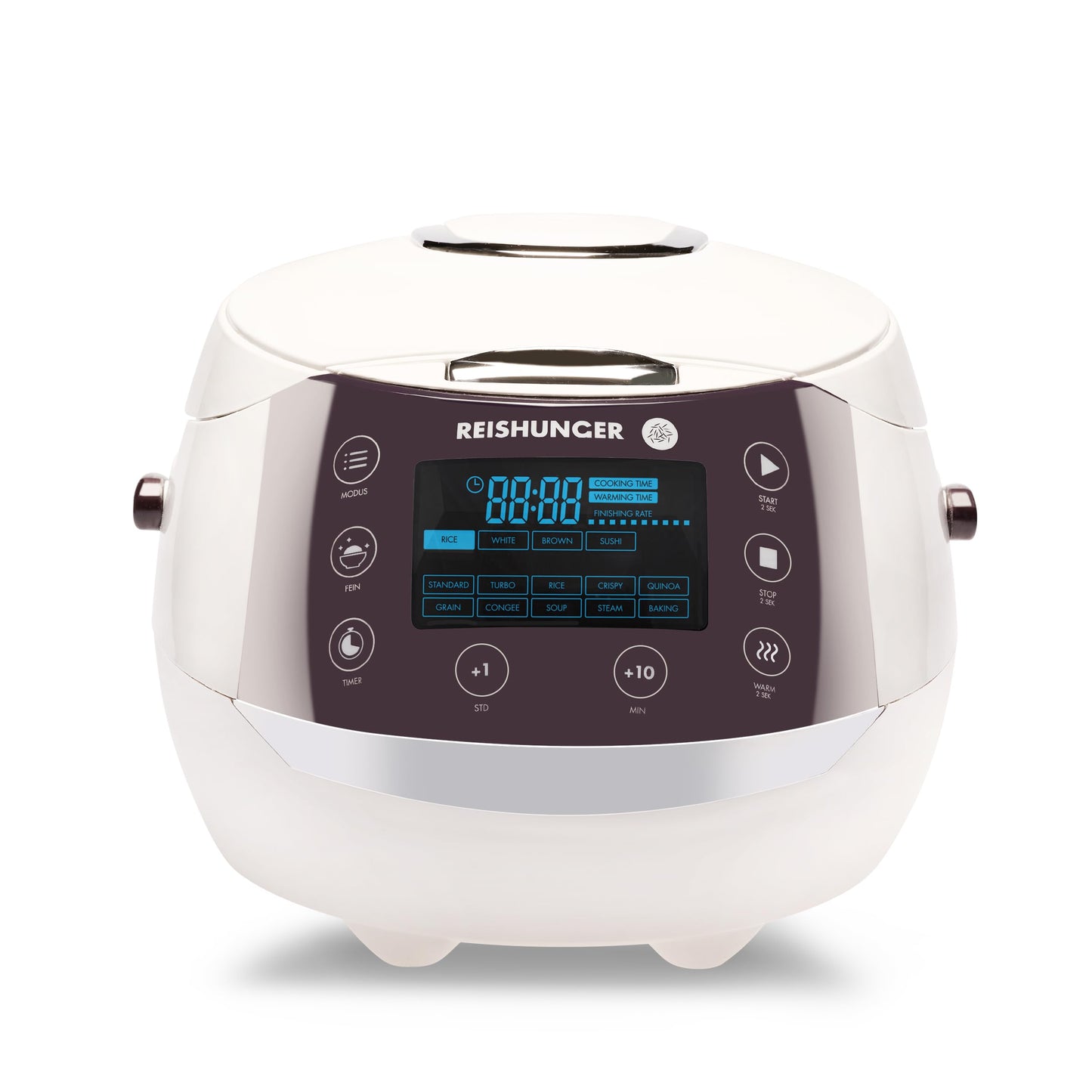 REISHUNGER Digital Rice Cooker & Steamer White | 1.5 L up to 8 people | Keep Warm function, Timer & Premium Inner Pot | Multicooker, 12 programs, 7-phase technology