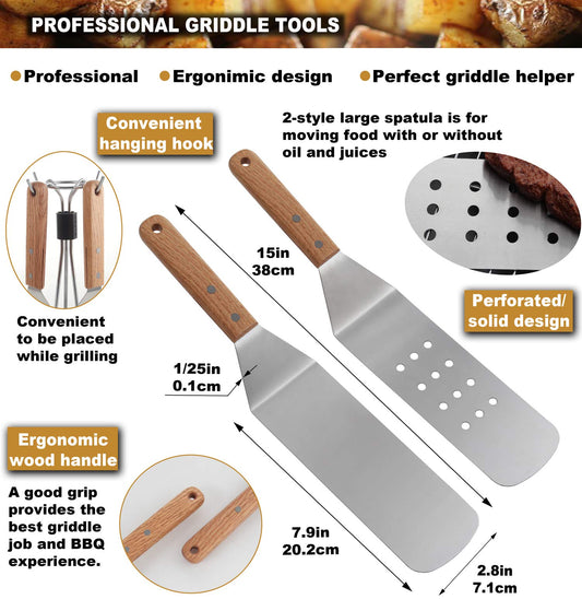 ROMANTICIST 8Pcs Grill Spatula Plancha Kit - Stainless Steel Teppanyaki Spatula for Men Women - Heavy Duty Stainless Steel Grill Spatula Men