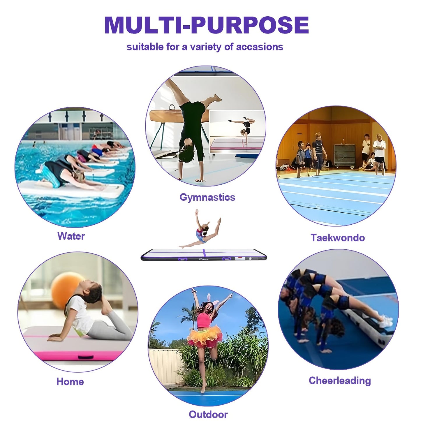 FBSPORT Training mat, 10 cm height, inflatable Air Tumbling Track 4m, gymnastics mat, inflatable, tumbling, gymnastics mat, for tumblers, tumbling, yoga, with pump.