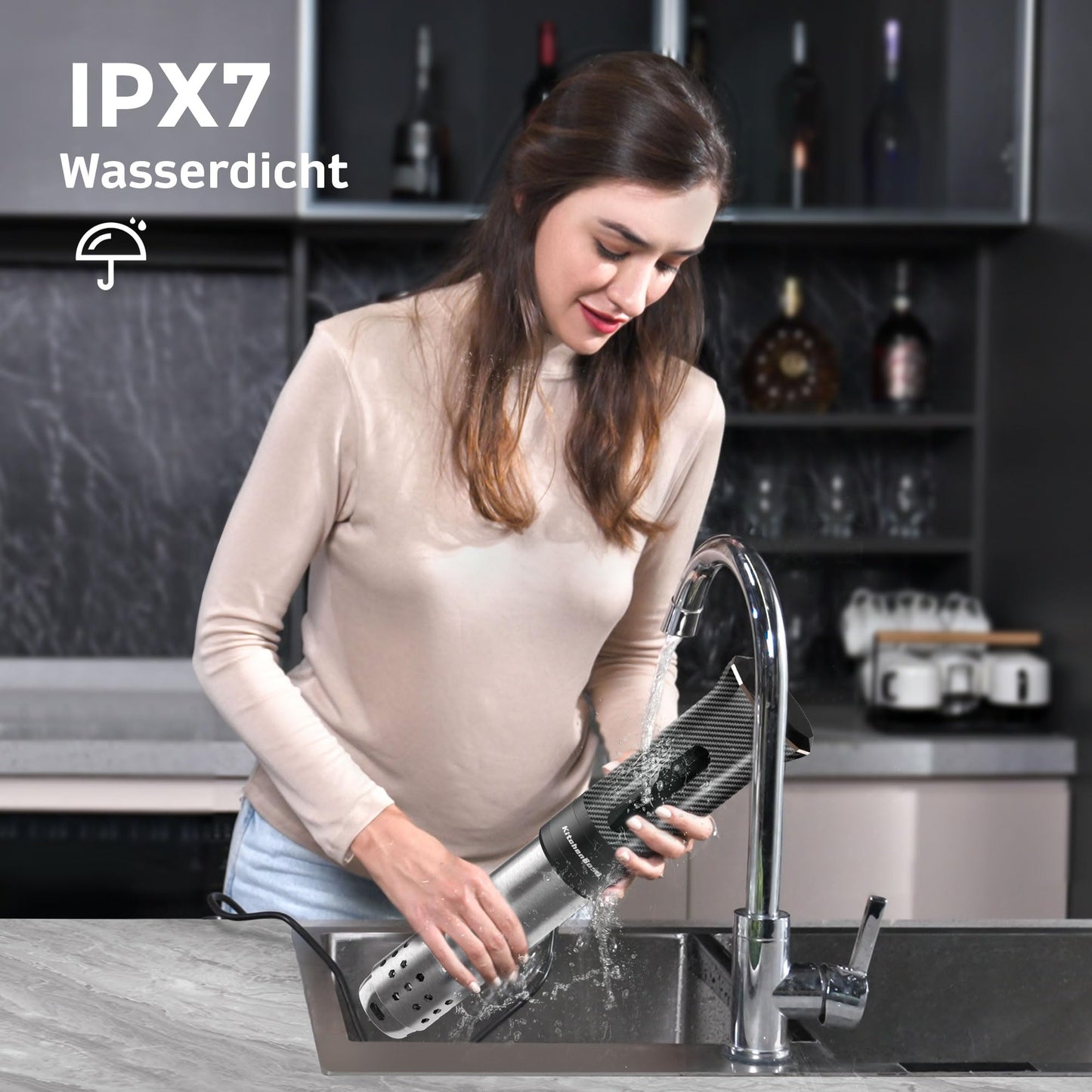KitchenBoss Sous Vide Cooker Stick WiFi: Sous Vide Stick Wi-Fi precision cooker immersion circulator app control IPX7 waterproof ultra-quiet LED touch display 1100W 40°C-90°C