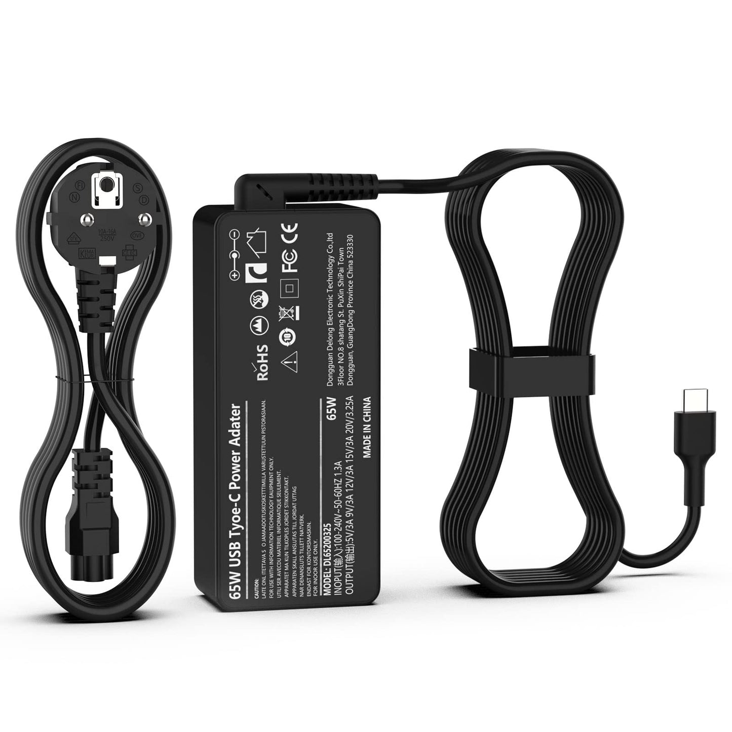 65W USB C power adapter for HP laptops, including Spectre, EliteBook, Elite X2, Chromebook, 360, Probook, and Pavilion. Universal charger with fast charging capabilities.