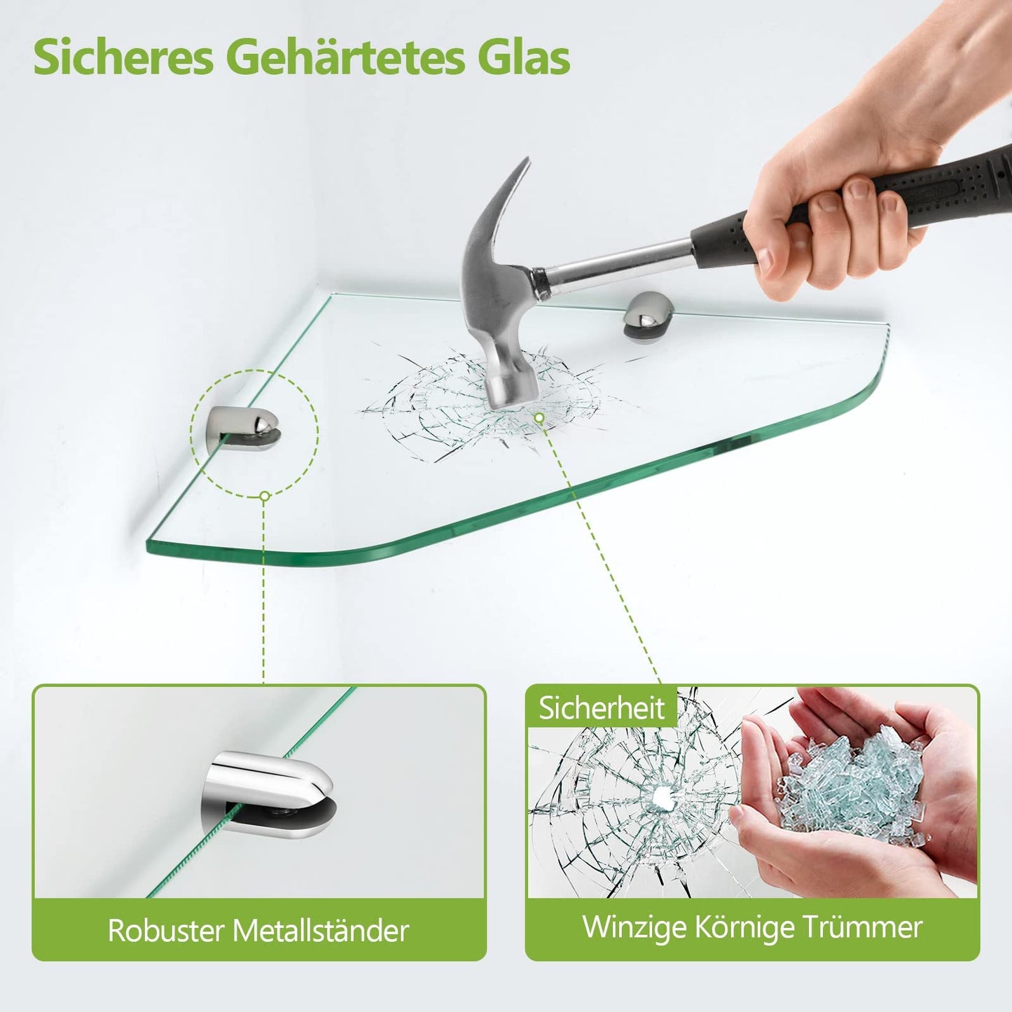 SAFIELINA glass shelf shower shelf 6mm glass corner shelf tempered glass glass shelf shower glass shelf for bathroom shower shelf 23cm x 23cm (3 pieces)
