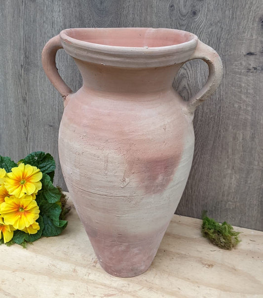Rustic amphora approximately 45 cm high with 2 handles made of terracotta. Terracotta pitcher vase flower pot planting container plant amphora garden decor Mediterranean.