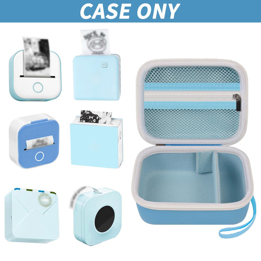 Mini printer bag for Memoking T02/ for Phomemo M02/ M02S/ M02 Pro/ Q30S/ for Ponek Mini Pocket Printer, Portable sticker printer holder for paper & USB cable, Case only (blue)