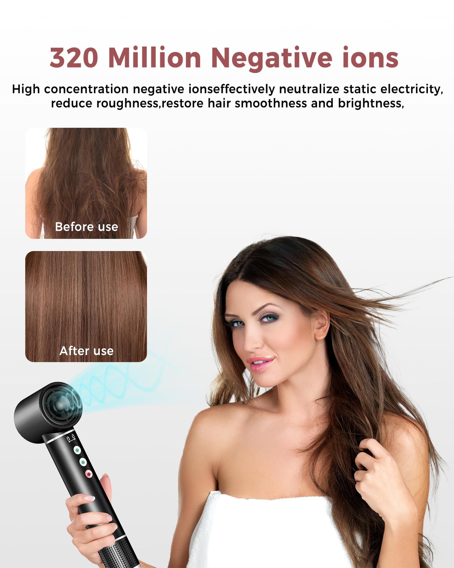 Air Styler 5 in 1, hair styler with 110,000 RPM hair dryer, 20m/s airflow, blow-dry brush, 320 million Ionic Hair Styler Set, auto curling iron, straightening brush, 340g lightweight, quiet, fast-drying.