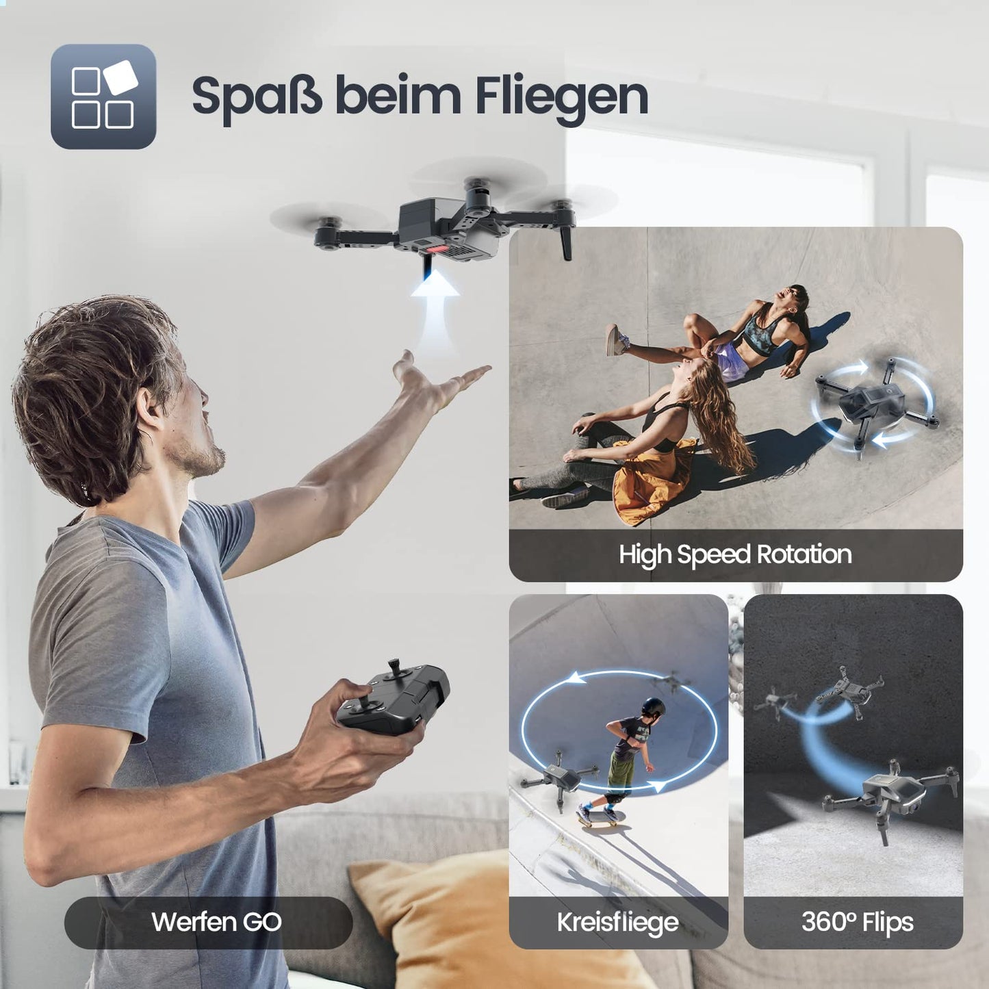 Holy Stone Foldable Mini Drone with 1080P Camera for Kids, RC Quadcopter HS430 with FPV Transmission, Long Flight Time, Altitude Hold, Throw&GO, Camera Drone complete set Gifts for Beginners, C0