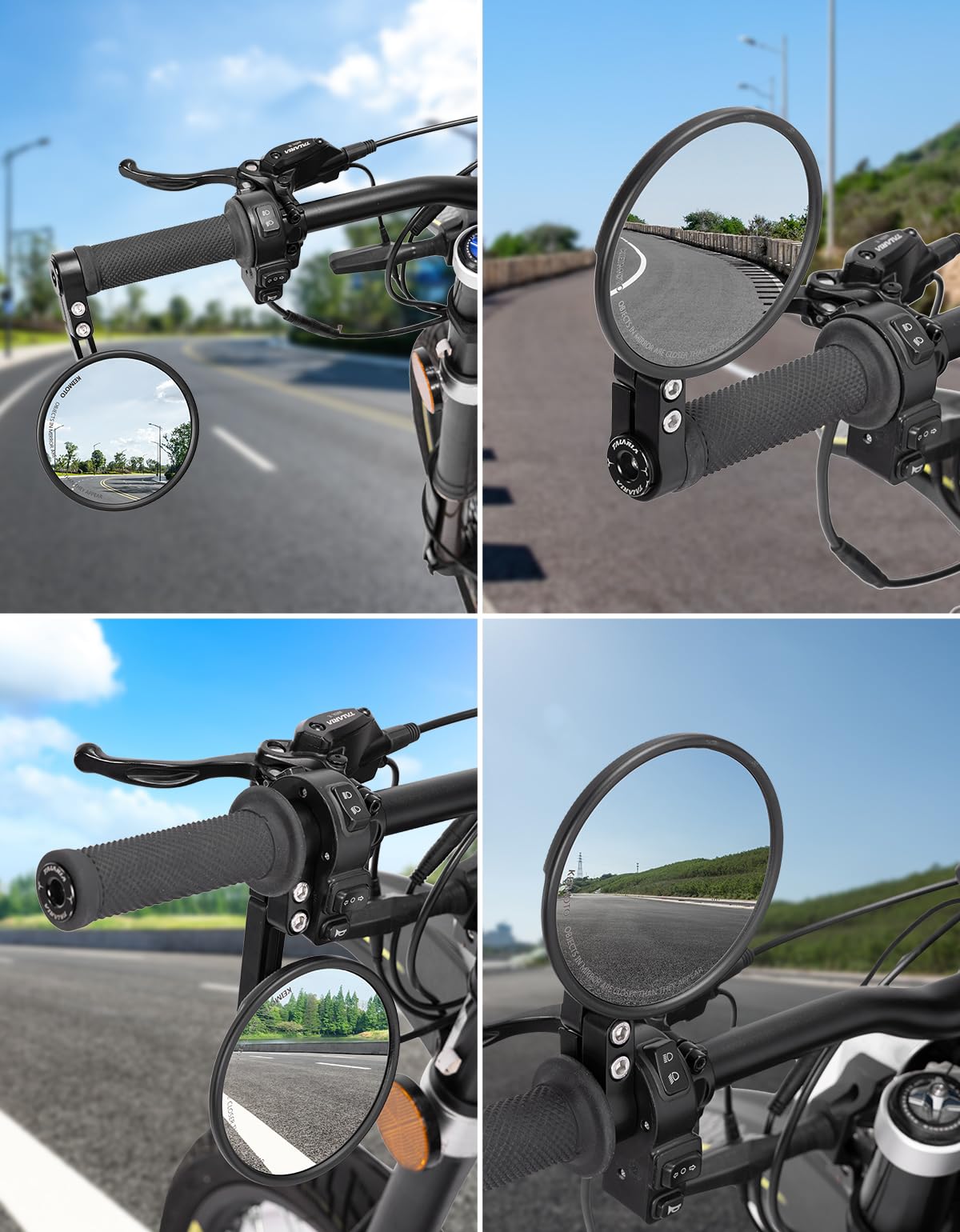 KEMIMOTO CNC Motorcycle Mirror E24 Approved, 360° Rotatable, 2 Pcs Round Bar End Mirrors, Motorcycle Mirrors Compatible with Most Motorcycles, ATV, Scooter, Moped