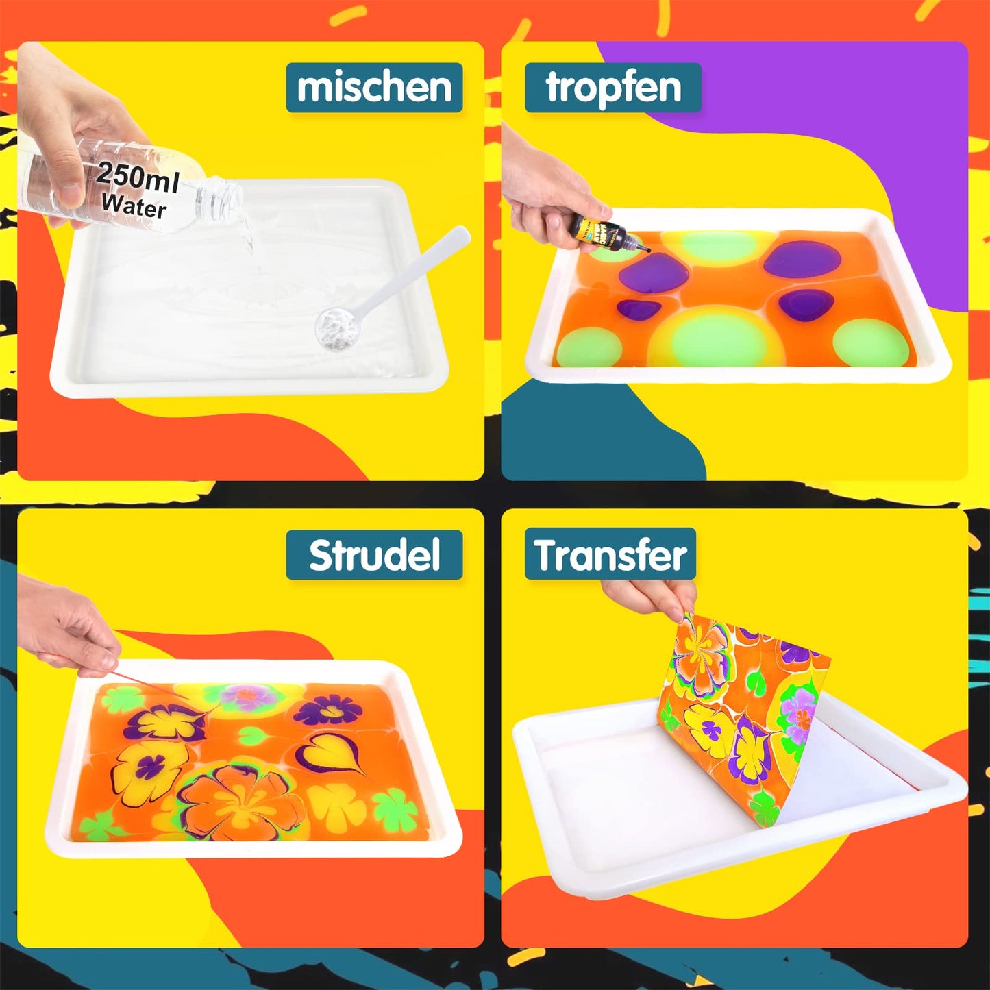 Coodoo Water Marbling Paint Kit for Kids - Arts and Crafts for girls and boys, craft kits, perfect gifts for children aged 6+ to 8-12 years