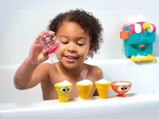 Toomies Deluxe Foam Ice Cream Machine Bathtub Toy, Wall-Mounted Foam Bath Toy for Kids, Pretend Play Water Toy, Sensory Baby and Toddler Toys for ages 18 months+