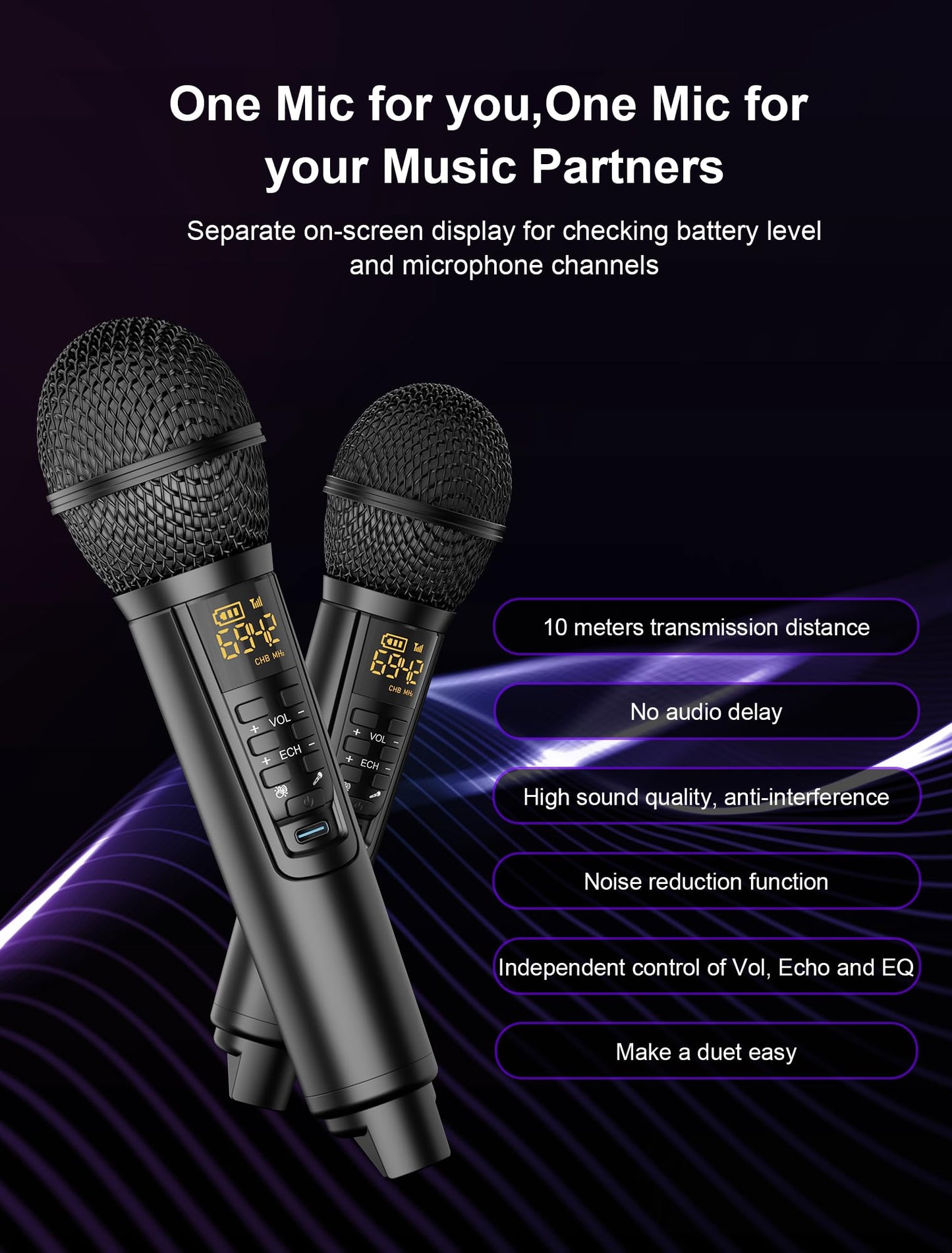 Karaoke machine for adults and kids with 2 wireless microphones, portable Bluetooth singing PA speaker system with LED lights for home parties, weddings, churches, birthday gifts.