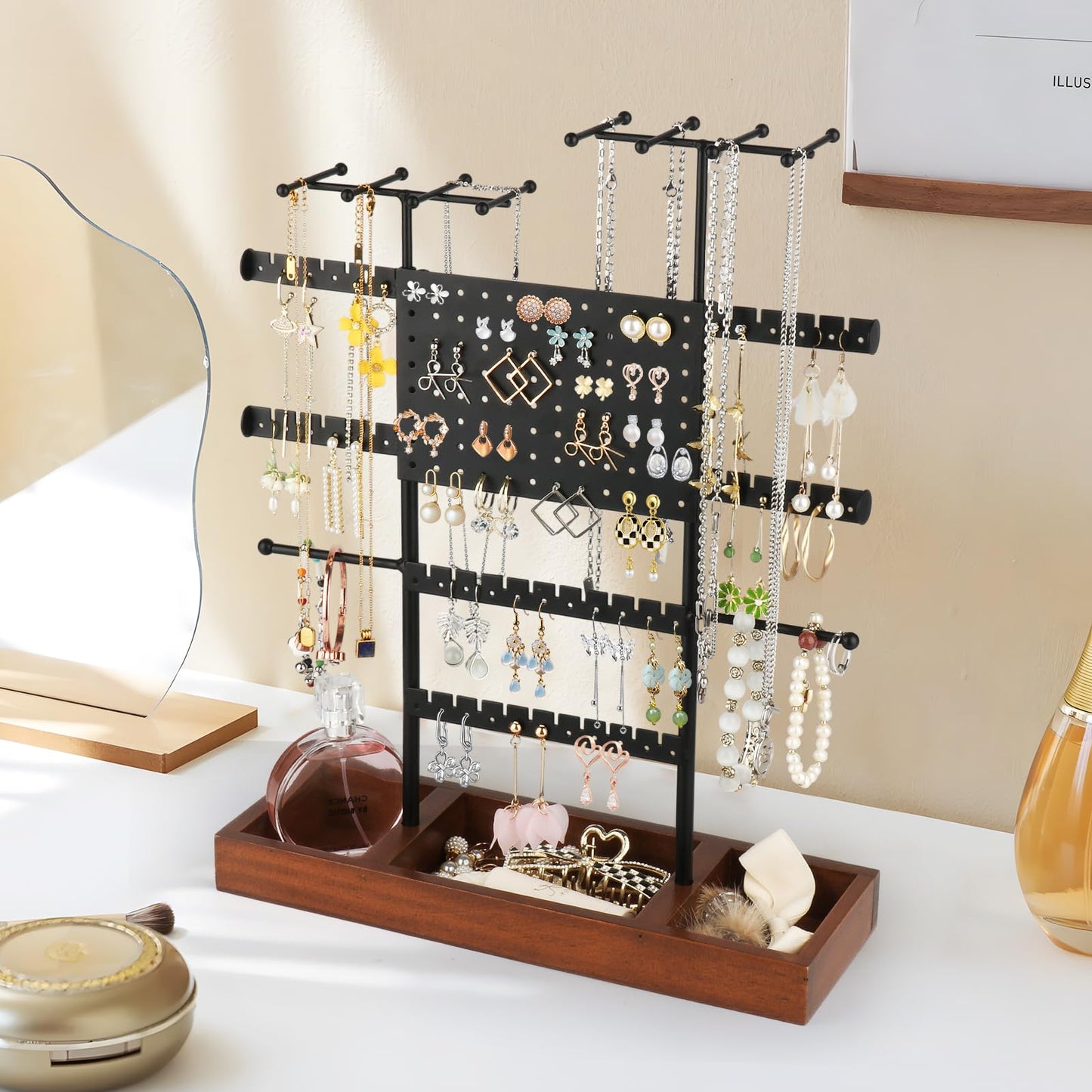 Kingling jewelry stand, jewelry holder, jewelry organizer, jewelry display stand for storing necklaces, earrings, rings - Black.