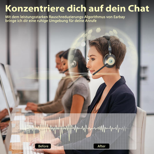 Earbay Wireless headset, Bluetooth headset with microphone noise cancellation & USB dongle, wireless with microphone mute & charging dock for computer/office/phone/call center/home/office