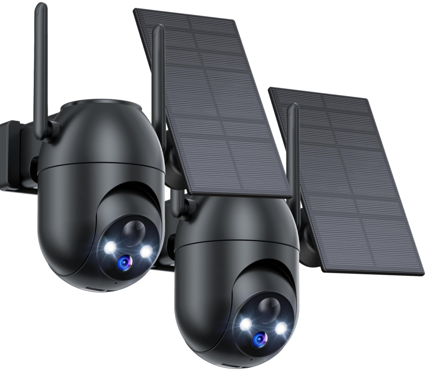 VIMKIM 2 Pack-Black Outdoor Security Camera with Battery 360 Degree WiFi Camera Solar Panel Motion Sensor Home Security Monitor Wireless IP66
