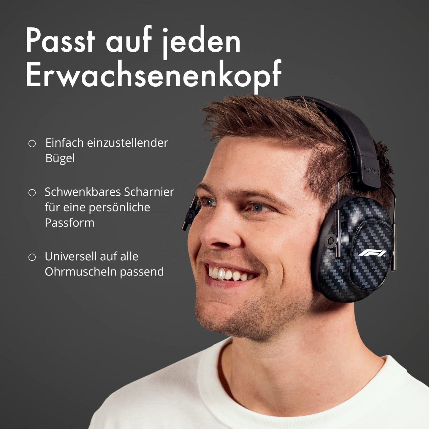 Alpine Racing Pro Earmuff F1® earmuffs for adults - reusable hearing protection for motorsport events and loud environments - noise reduction of 26 dB - high-quality carbon material