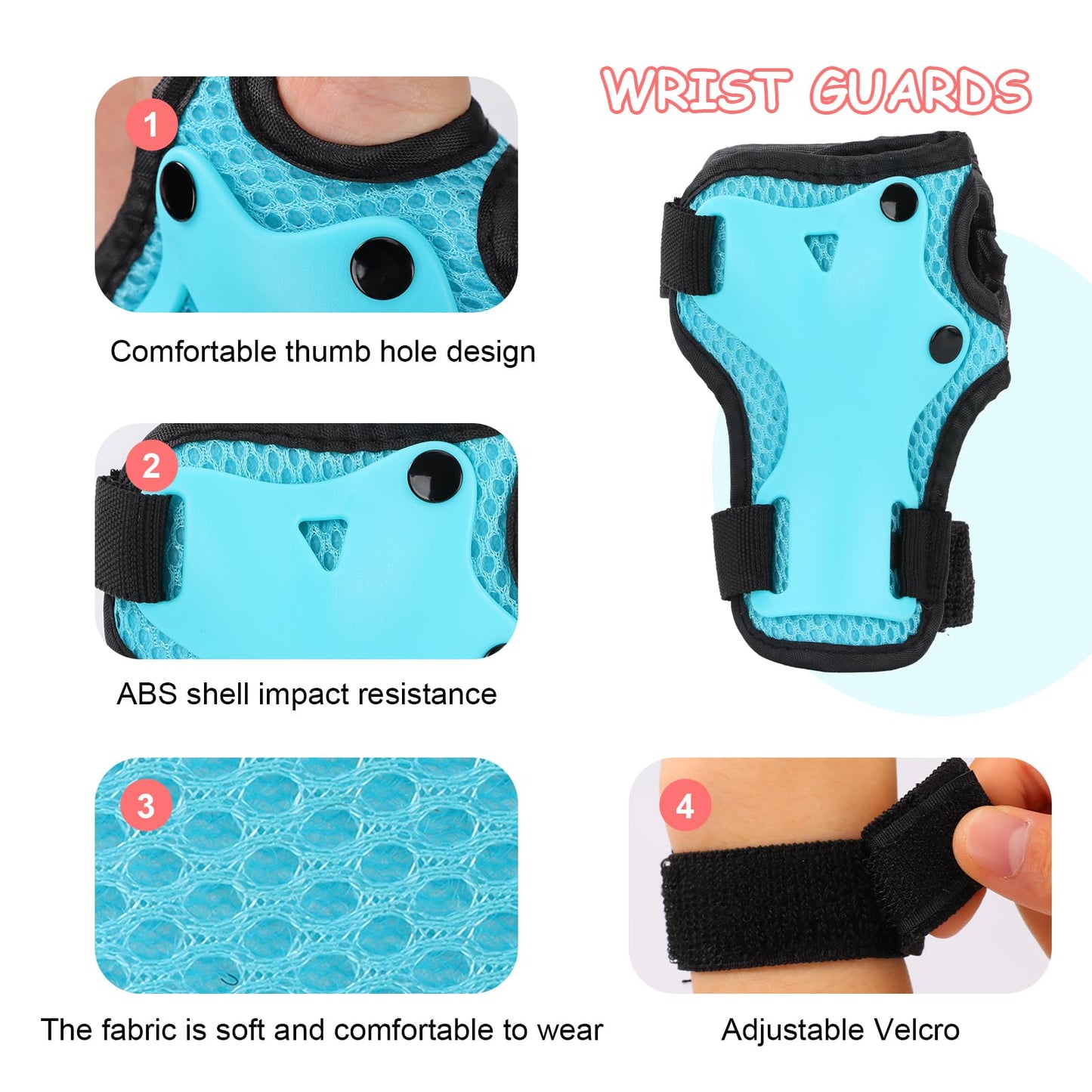 BURSUN Knee Pads for Kids, Adjustable Knee, Elbow, and Wrist Pads, Protective Gear Set for Inline Skating, Rollerblading, Skateboarding, and Roller Skating.