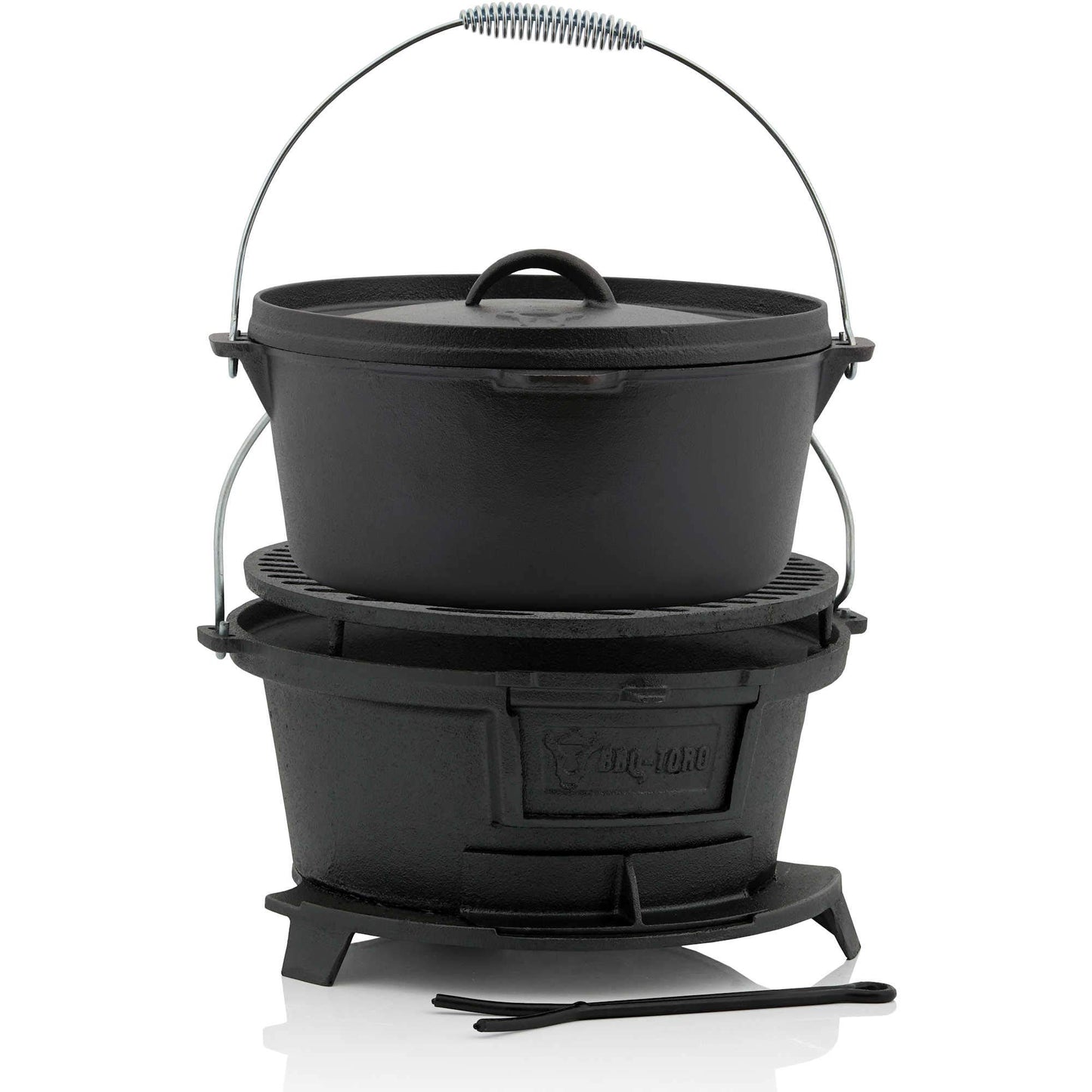 BBQ-Toro cast iron grill pot with grill grate | (W) 32 x (D) 33 x (H) 18 cm | Hibachi style grill with grate lifter | Charcoal camping grill, cast iron fire pot, BBQ grill, Dutch oven station