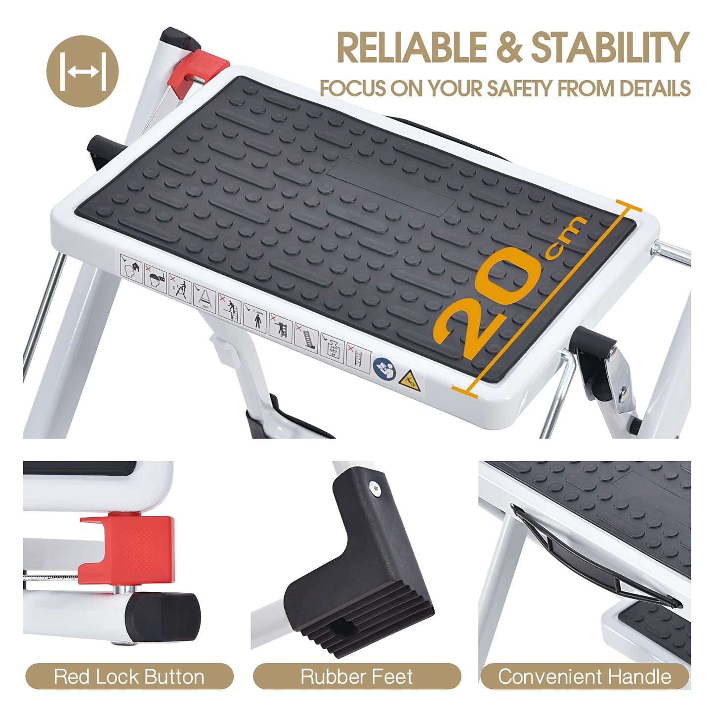 KINGRACK Step Stool, Foldable Step Stool, (White)