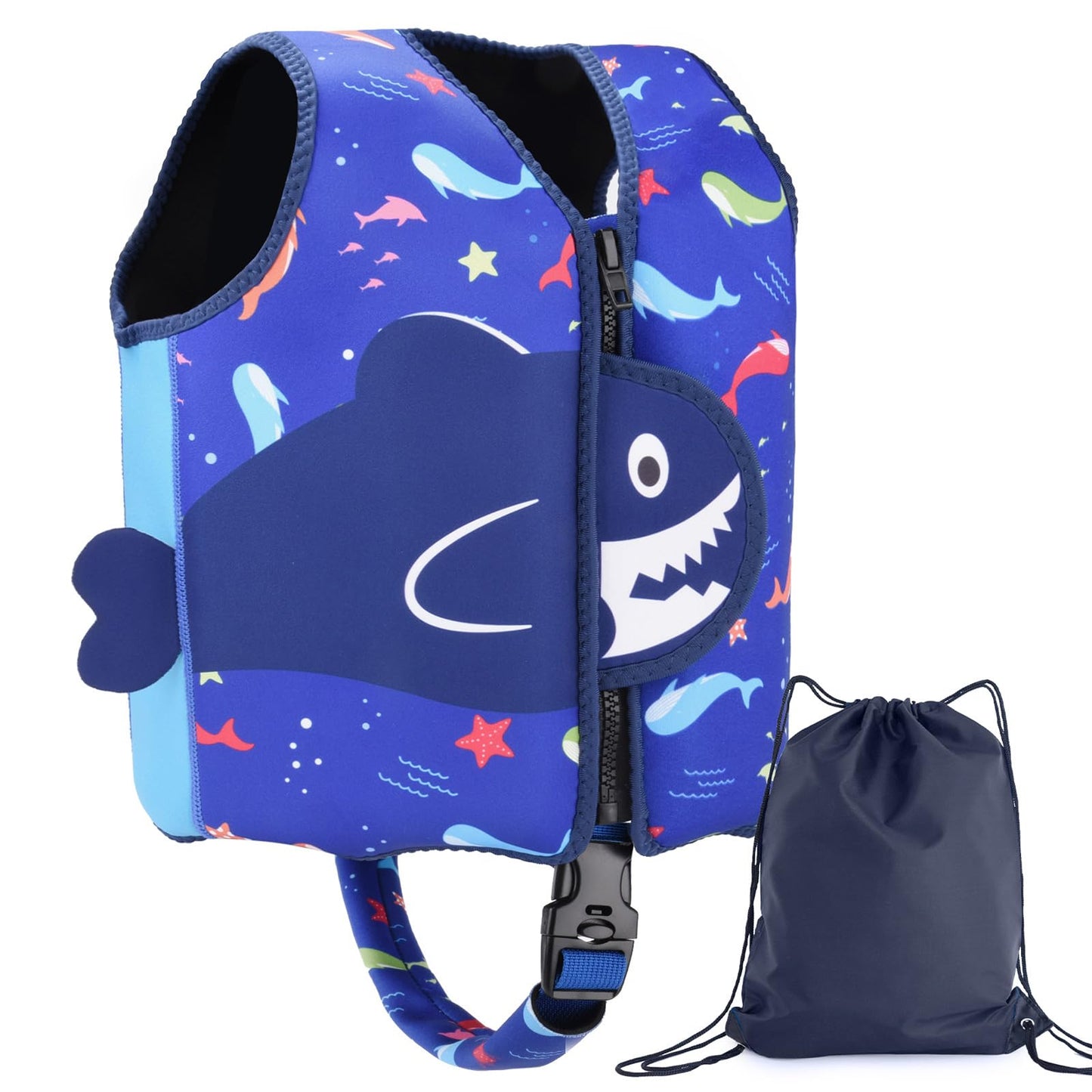 Nigecue high-quality neoprene swim vest, ideal swimming aid for baby boys and girls, adjustable crotch strap, includes drawstring bag, Size: M for 3-6 years / 19-30KG.