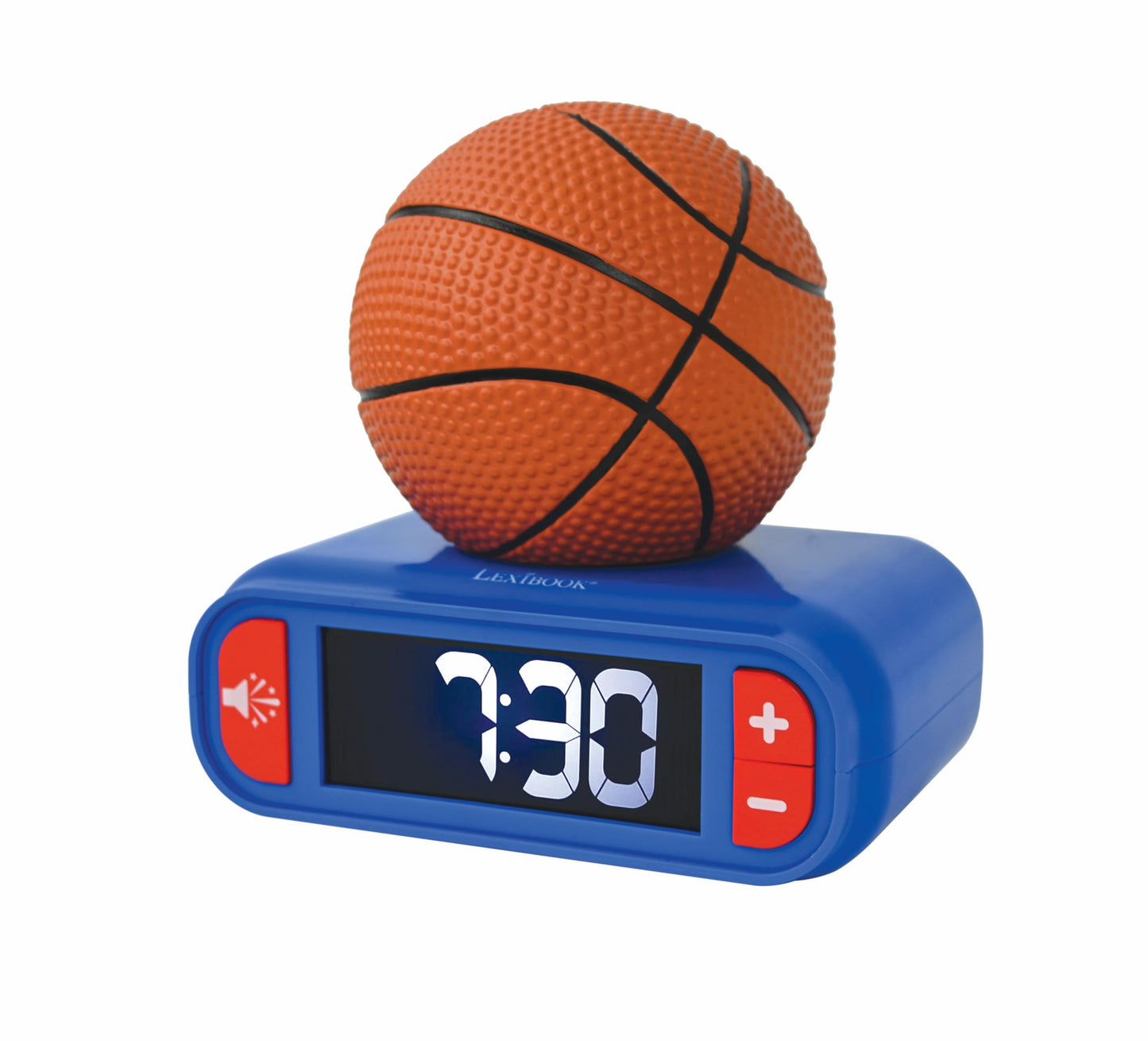 Lexibook, basketball, basketball night light alarm clock, sounds and melodies, LCD screen with backlight, illuminated, snooze, blue/orange, RL800BA.