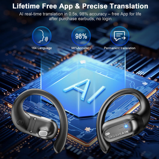 AI translator Headphones, Translation Headphones & BT5.4, 164 languages Headphone Translator in real time, Bluetooth headphones, Connect and make use of the sturdy, IPX7 (Black 01)