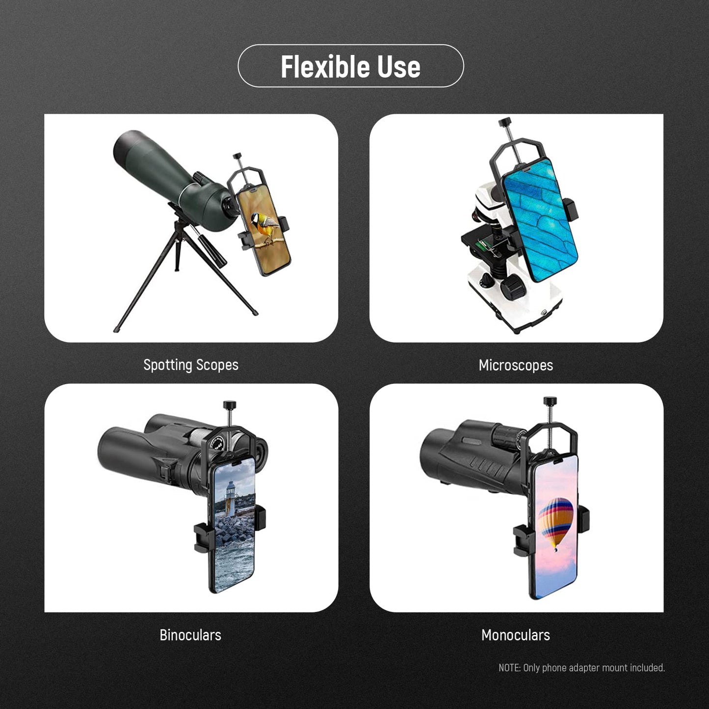 NEEWER Metal Telescopic Phone Holder, 2.09"-3.54" Universal Phone Holder for Spotting Scope Telescope Microscope Binocular Monocular, Fits Eyepieces with Diameter 1.18"-2.52"