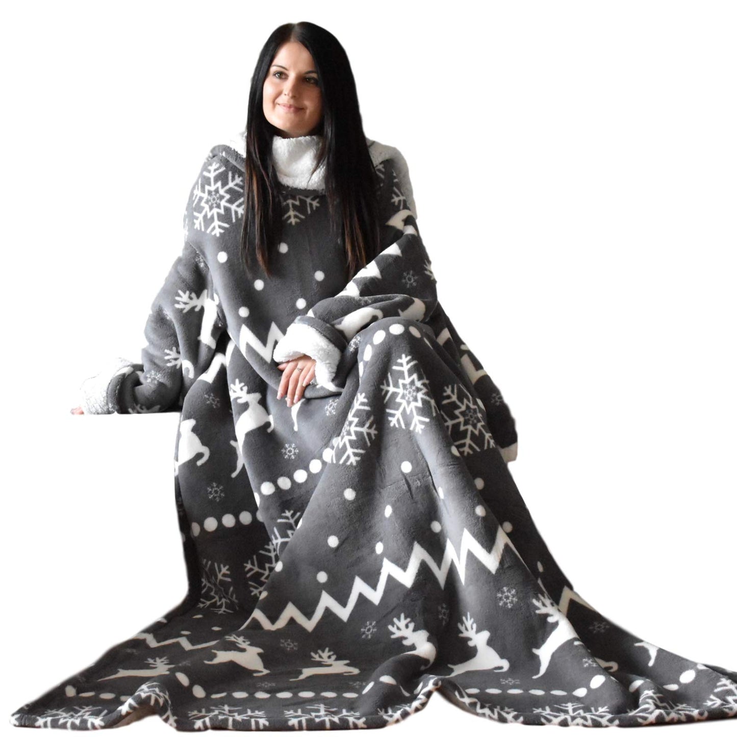 HOMELEVEL Sherpa Blanket with Sleeves - 200x150cm Snuggle Blanket with Sleeves - Blanket Hoodie Sleeve Blanket - Blanket with sleeves to wear - Blanket Sweater Portable Blanket - Dark Grey