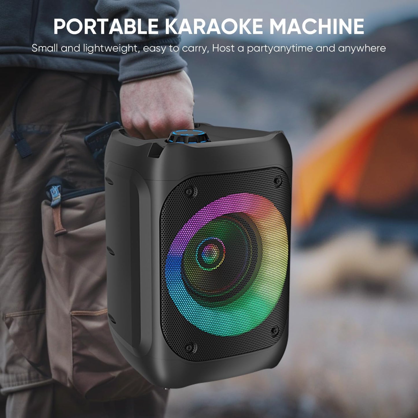 Ankuka Karaoke Machine with 2 microphones (1 Wireless Microphone & 1 Wired Microphone) Microphone with Speaker Portable PA System supports Bluetooth/TF/USB/AUX/FM/TWS (Black)