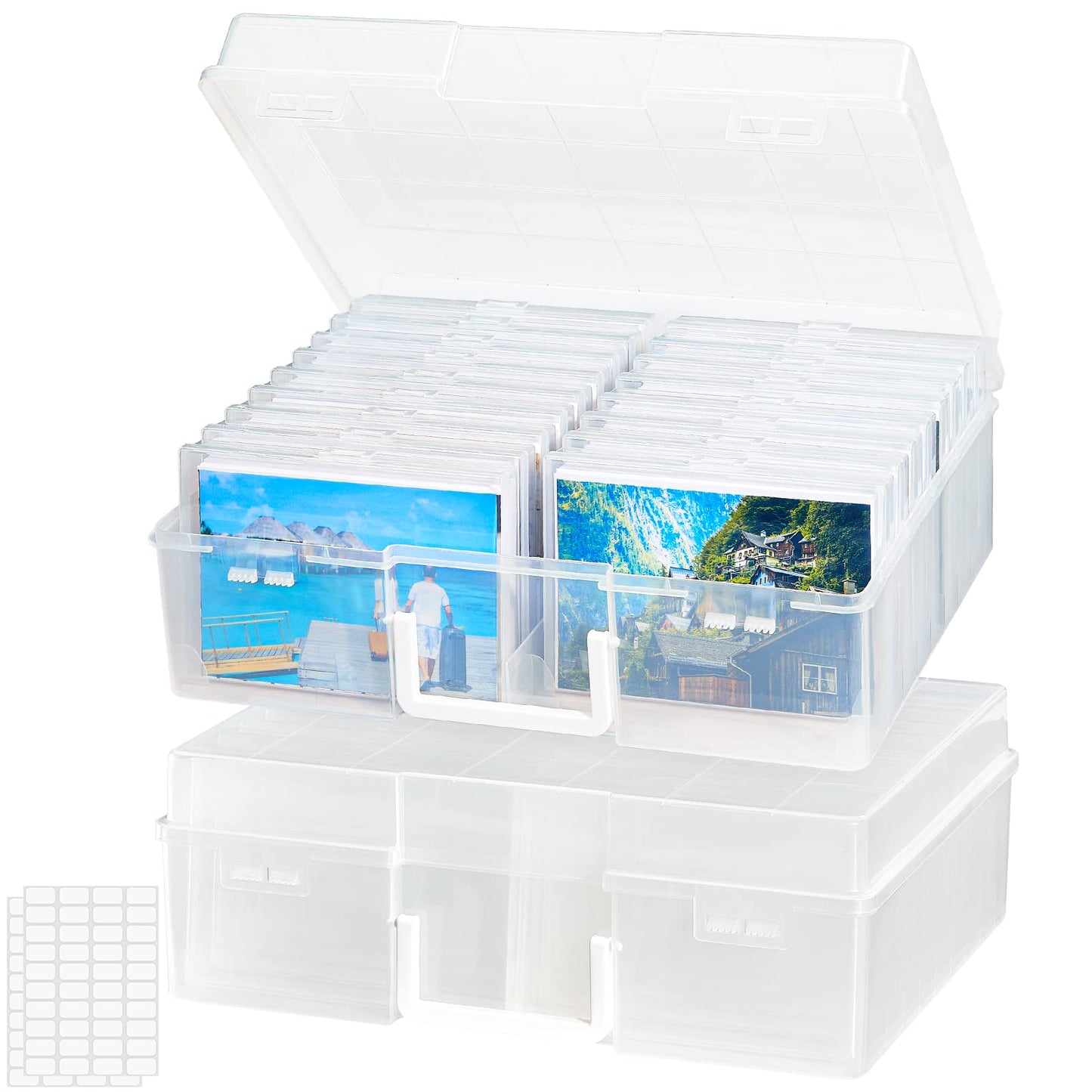 Lifewit Photo Storage Box 4 x 6 inch Photo Case, 18 inner photo holders, transparent photo boxes for storage, plastic photo organizer for seeds, cards, crafts, stickers, 2 pieces.