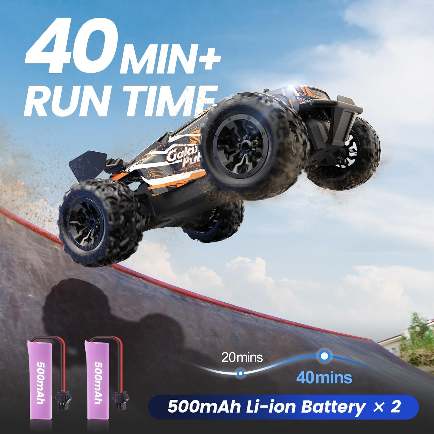 DEERC Remote Control Car, 2.4Ghz Glow RC Cars with 2 rechargeable batteries for 40 minutes of playtime, All Terrain Off-Road Monster Truck Toy for Boys Kids aged 8 and up.