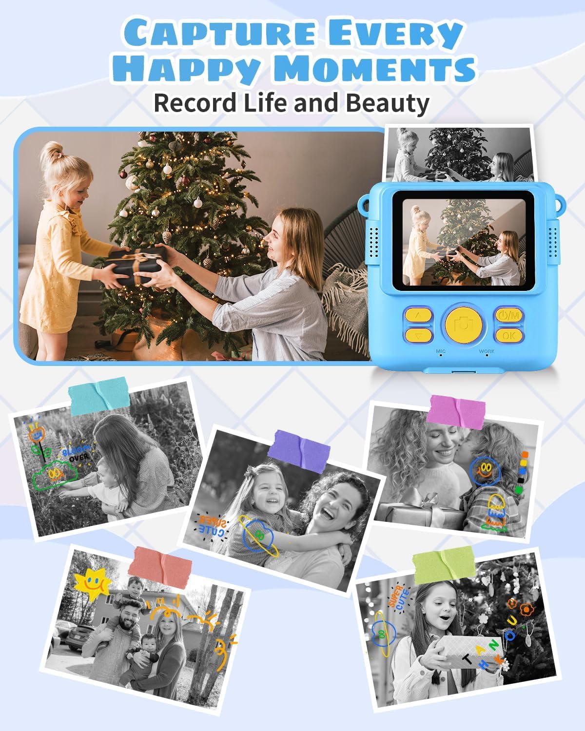 Kids Camera Toy, 2.4 inch Screen DIY Instant Camera for Kids, 1080P HD Video Digital Camera with 32GB SD Card & Printing Paper, Gift for Girls & Boys aged 3-14 (Blue)
