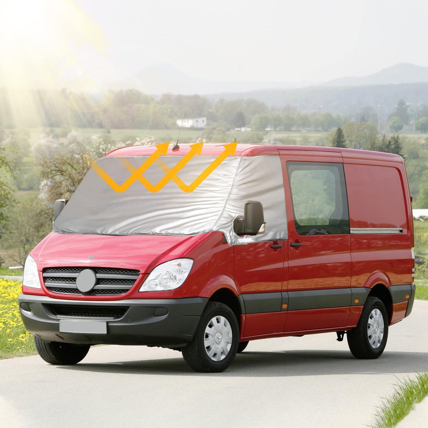 Windshield Wrap Cover Replacement for Mercedes Sprinter 2006-2018, Car Windshield Cover Replacement for VW Crafter 2006-2017, 600D Luxury Sunshade Waterproof Snow-Ice Protection