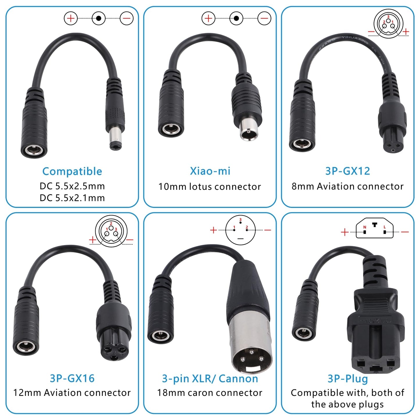 JIZZU Charger for Scooter, E Scooter Charger, 36 Volt 42V 2A AC Power Supply Bike, Hoverboard Charging Cable with 6 Connectors, Hoverboard Battery Electric Scooter Charger for Electric Scooter.