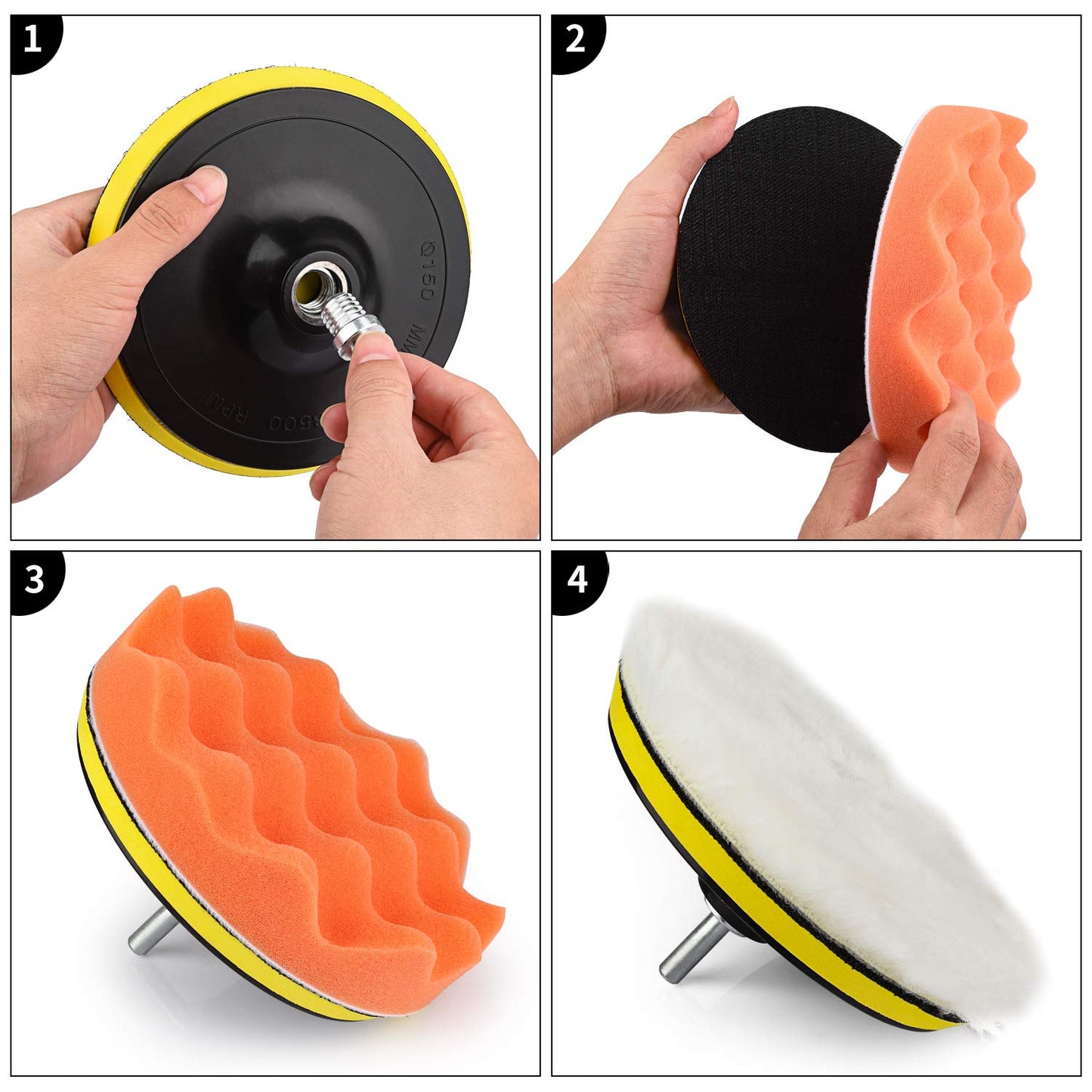 Kshineni 150mm polishing sponges pads, 11pcs polishing pad sponges set for car polishing attachment drill set for orbital polisher grinder polishing pad for polishing, sanding, waxing.