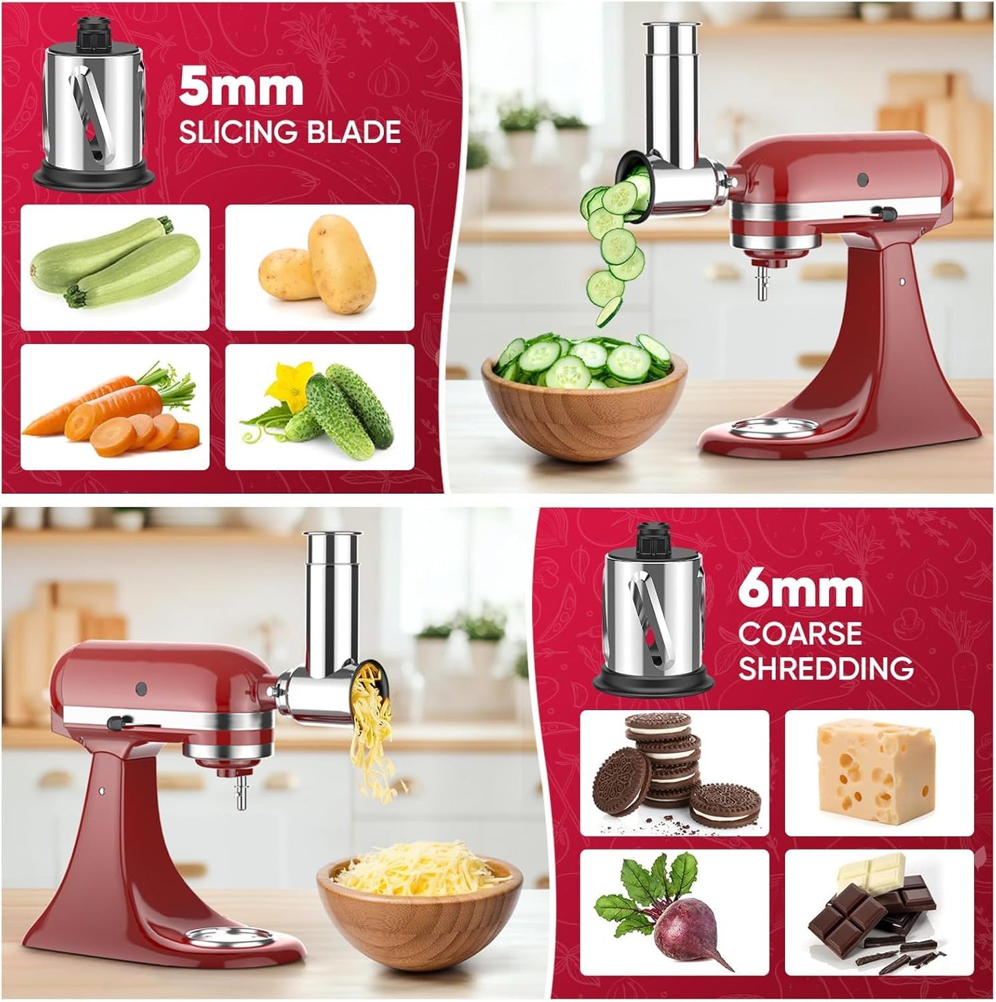 COFUN Stainless Steel Vegetable Slicer Attachment for KitchenAid, Stainless Steel Grater Attachment for KitchenAid Salad Maker, Slicer Shredder Attachment with Vegetable Cutter, Slicer, Grinder, Cheese Grater for KitchenAid