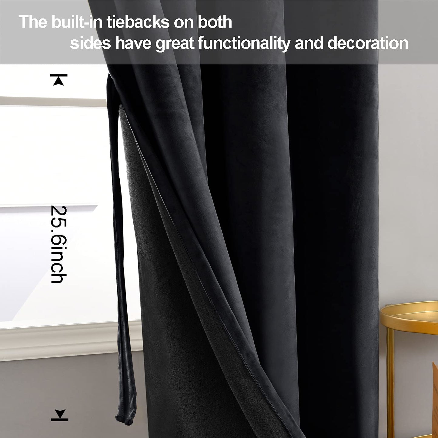 JIUZHEN Velvet Blackout Curtains, 2 pieces soft opaque drapes with grommets for bedroom, 140x225cm (width x height), Black