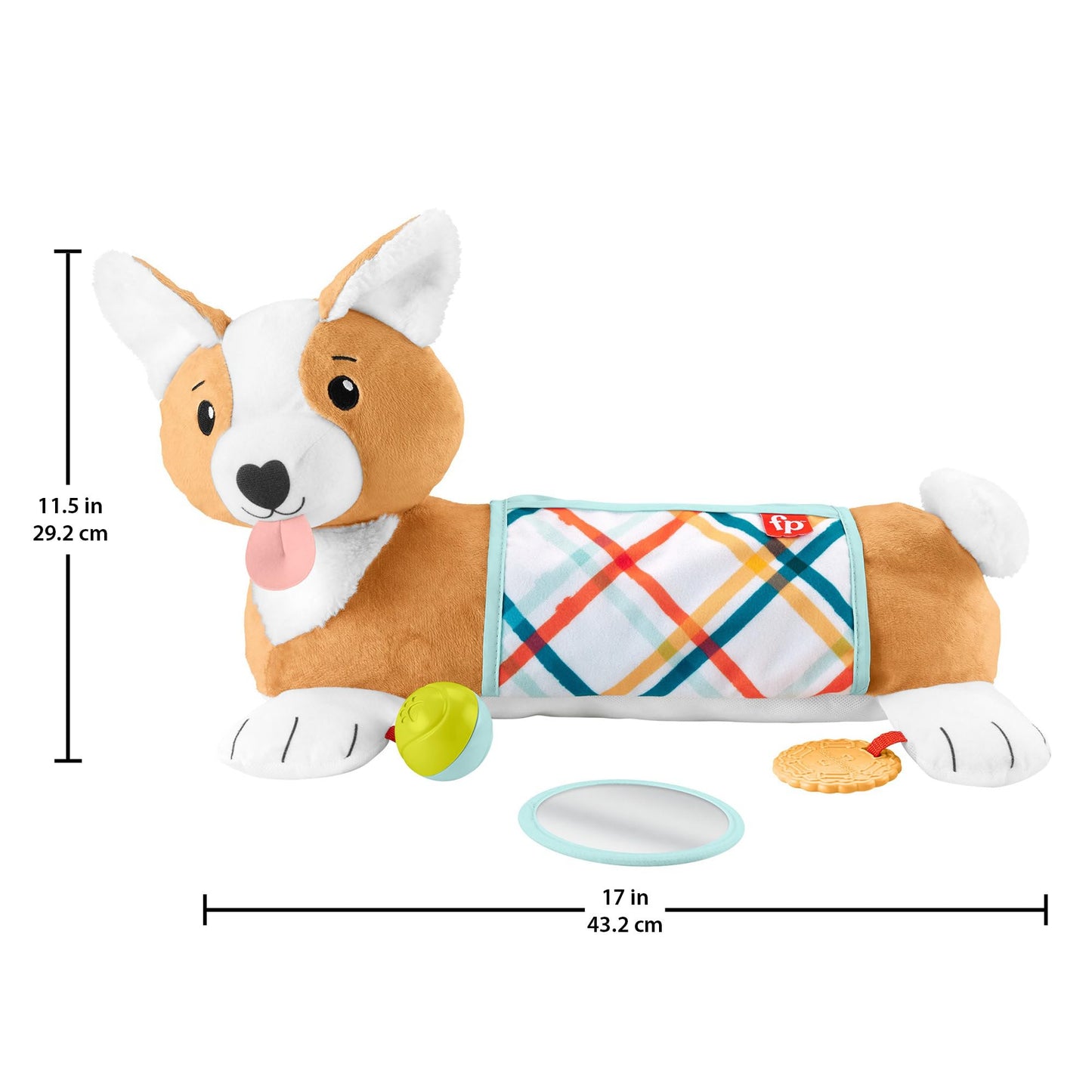 Fisher-Price Baby tummy time toy, 3-in-1 Puppy Play Pillow with BPA-free teether, rattle, and mirror toy.