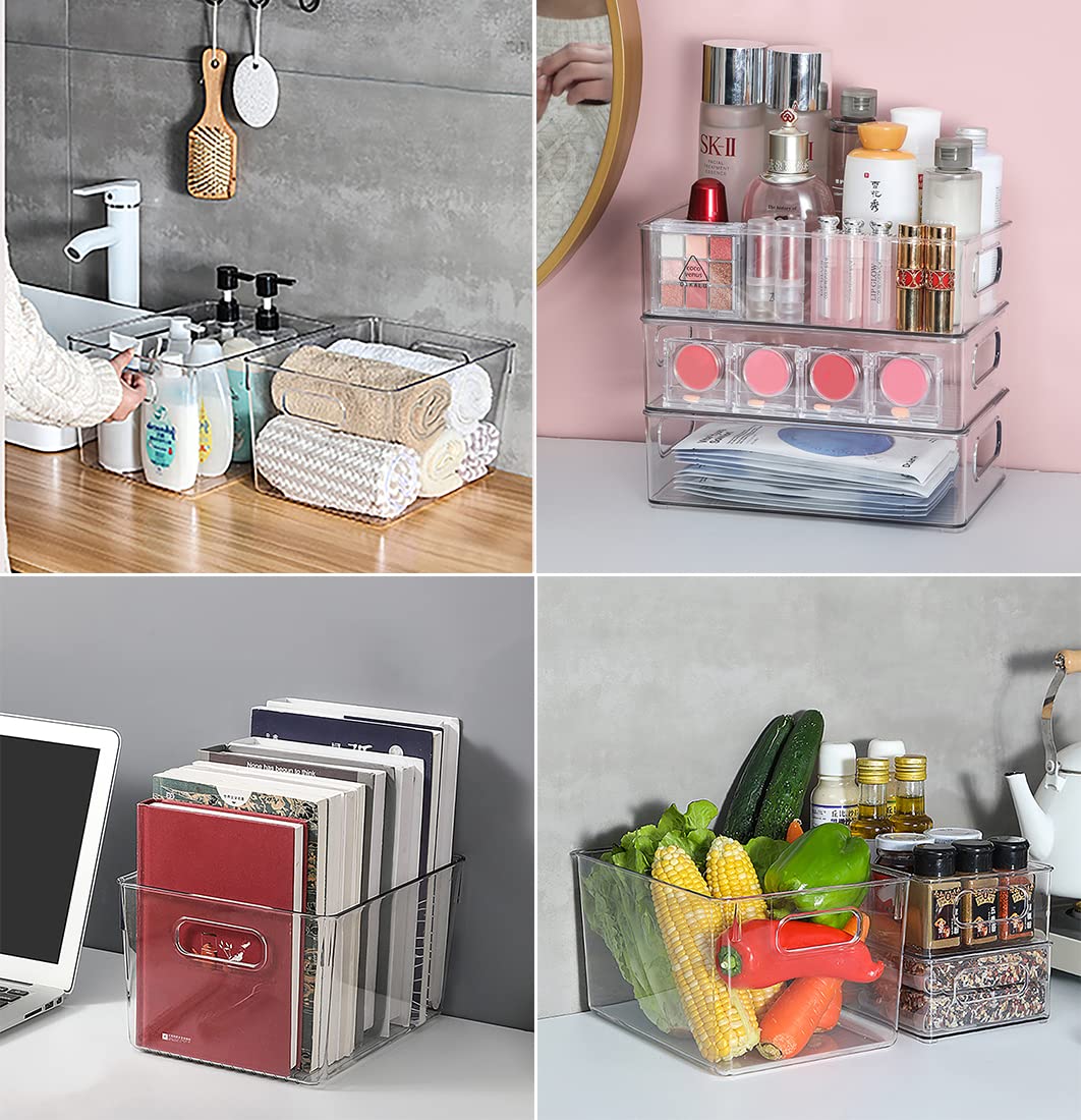 Refrigerator Organizer 6-Pack (4 Large/2 Medium), Pantry Storage Containers with Handles, High-Quality Transparent Storage Box Organizer, Ideal for Kitchen, Refrigerator, Office Supplies, Cabinets - BPA Free