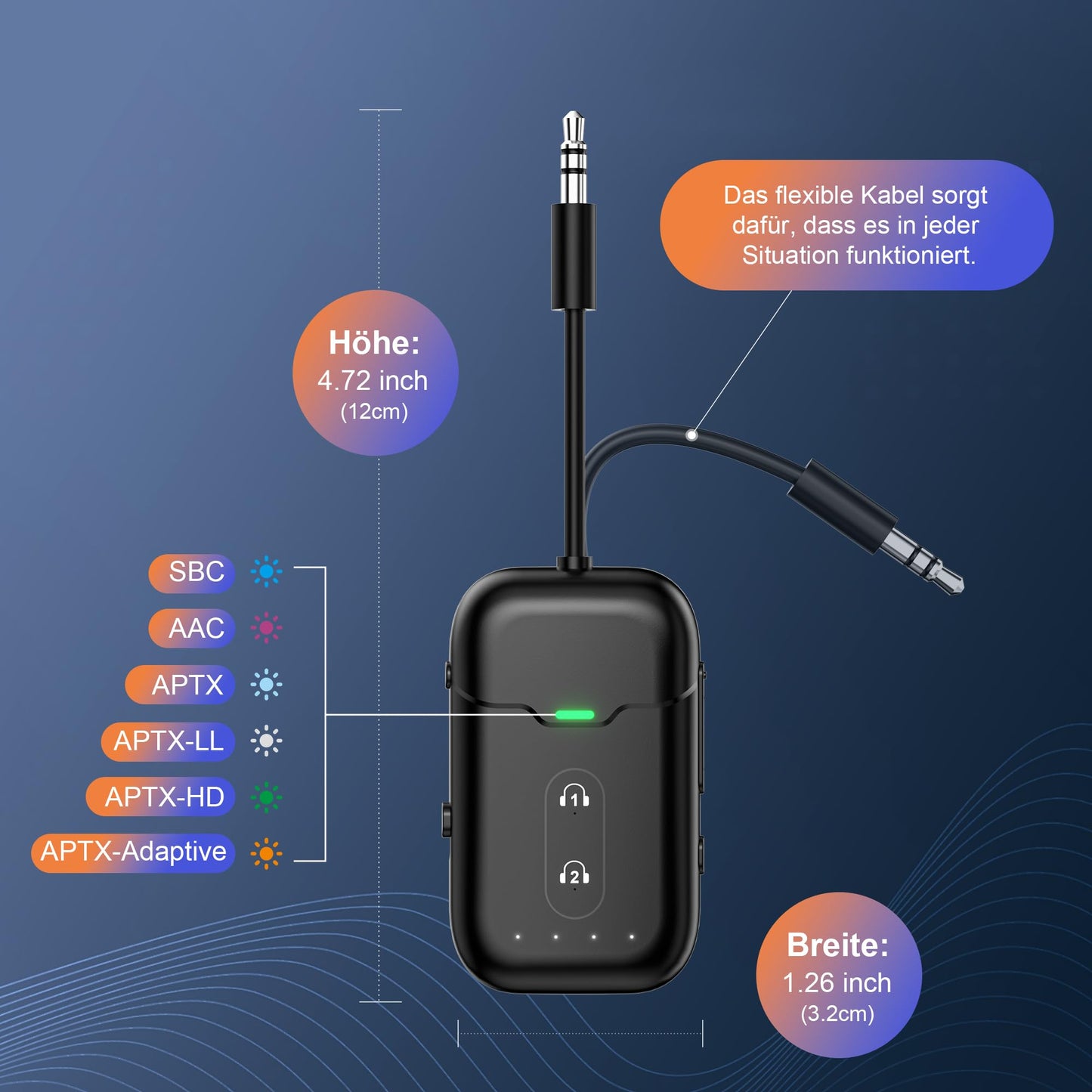 Comzler Bluetooth 5.0 adapter transmitter & receiver for airplane, Bluetooth splitter/receiver supports 2 AirPods or headphones with aptX Adaptive for TV, gym, tablets & stereo system.