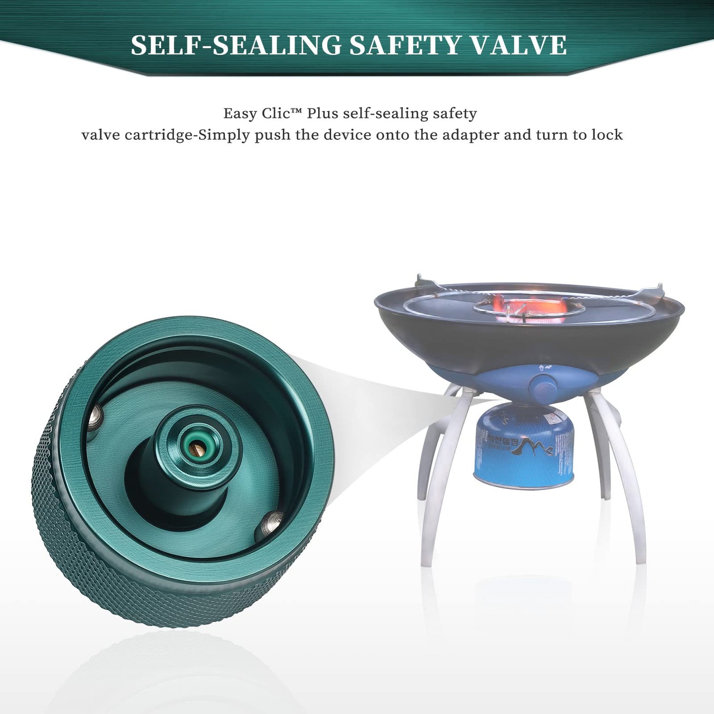 Jeebel Camp gas cooker adapter for Easy Clic® Plus system. Converts CV bayonet connection to Type MSF-1a connection or Lindal valve connection (Lindal valve connection).