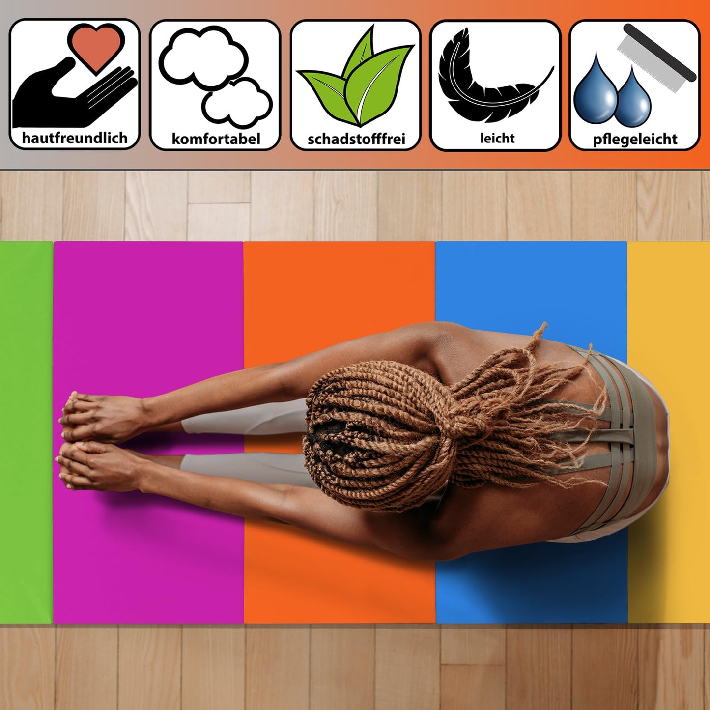 ALPIDEX Folding gymnastics mat 185 x 78 x 3.2 cm Soft floor mat for home, kids, adults, Color: colorful